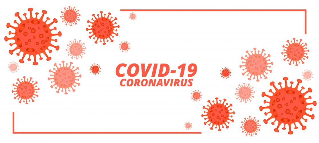 covid-19 novel coronavirus banner with microscopic viruses